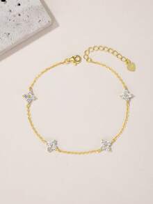 1件简约S925纯银立方氧化锆花朵手链，适合日常佩戴、派对、节日及作为礼物。 - 金色 - 查看 12