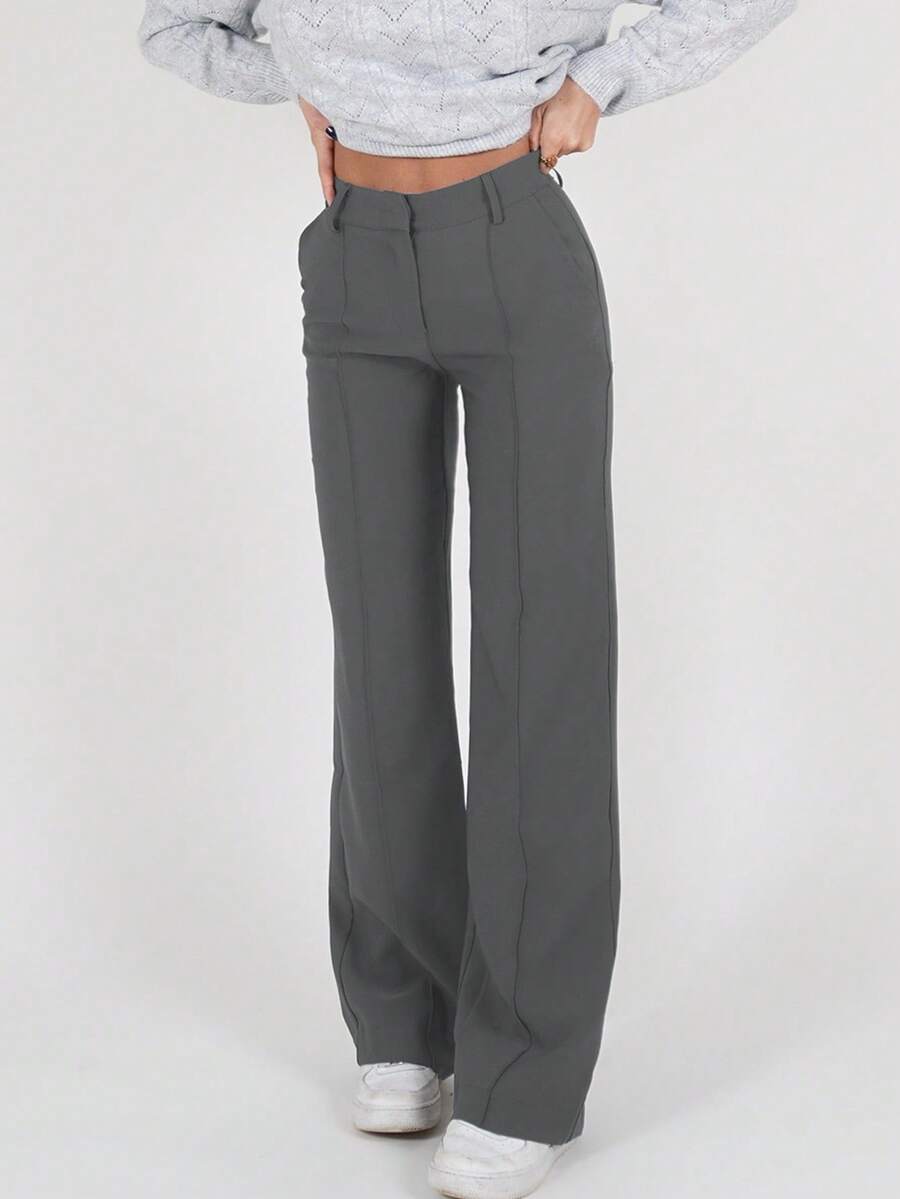 Women's Chic Versatile Casual All-Match Gray Straight Leg Pants, Made Of Lightweight Stretchy Polyester Fabric Spring - Grey - View 1