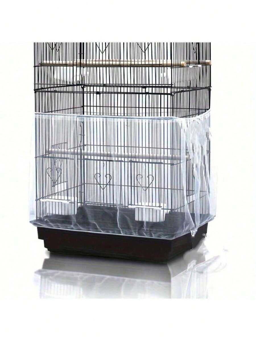 Durable Polyester Mesh Bird Cage Cover - Suitable For Parrots, Cockatoos And Other Birds - Dust-Proof And Transparent, With Elastic Cords And Clips - Fits Various Cage Sizes
