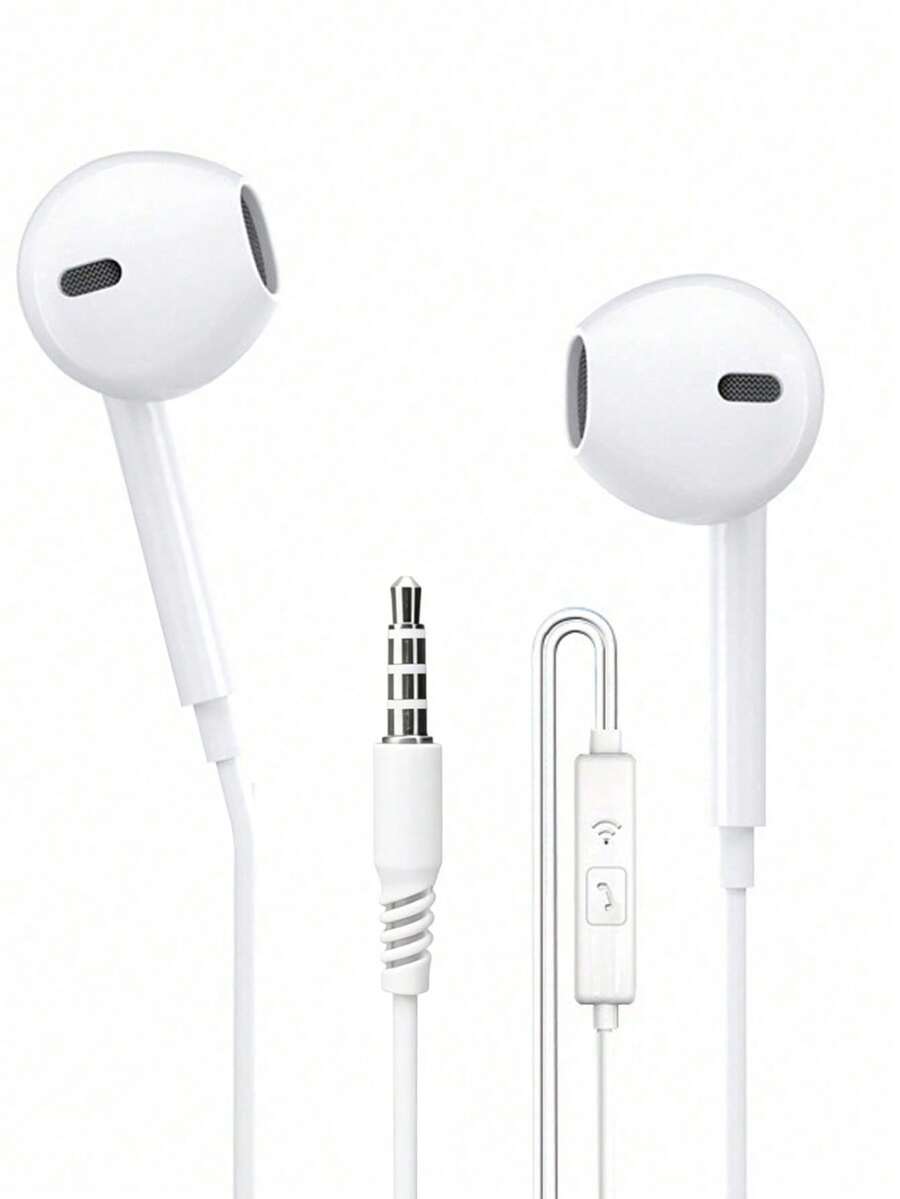 1pc Wired Earphones With Bass Boost, 3.5mm Inline Control Earbuds For Smartphones - White - View 1