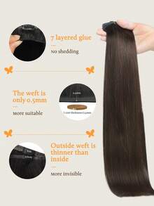 DOORES 无痕夹式接发，真人发，130克-160克，7片装，深棕色原生直发，自然柔顺，PU材质，隐形夹式接发，适合女性和女孩日常佩戴，易于造型，展现真人发魅力，优雅休闲，适合假日装扮、角色扮演、校园运动、度假旅行、节日庆典、舞会、生日派对等场合。 - S2 - 查看 3