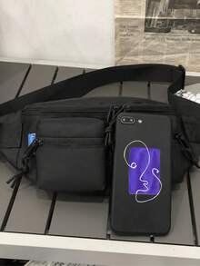 1pc Men's Nylon Waist Bag, Casual Fashion Solid Color Letter Design, Adjustable Strap, Suitable For Sports, Fitness, Commuting, Great As Christmas Gift For Husband, Cycling Bag, Crossbody Bag, Fanny Pack, Holiday Storage Bag, Large Capacity Outdoor Portable Chest Bag - Black - View 6