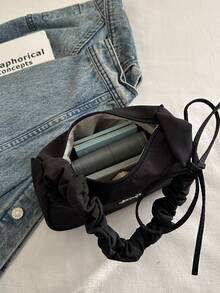 云朵造型时尚腋下包，新款韩版时尚小方包，简约休闲单肩包 - 黑色 - 查看 4