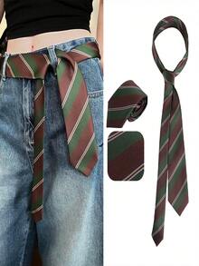 1 chiếc thắt lưng/cà vạt màu nâu cho nữ, kiểu đồng phục học sinh, phụ kiện hoàn hảo cho đồng phục thủy thủ. Thiết kế sọc mảnh, phù hợp cho trang phục thường ngày, những chuyến đi cuối tuần, hẹn hò, du lịch trường học, chụp ảnh đường phố và nhiều dịp khác. Một phụ kiện thời trang và đa năng, cũng là lựa chọn lý tưởng để trang trí Giáng sinh. - Nhiều màu - Xem 11