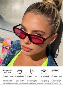1pc Narrow Oval Cat Eye Small Frame Y2K Retro Street Style Minimalist Fashion Glasses , Suitable For Vacation - Burgundy - View 8