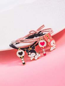 2pcs Sanrio Fashion Magnetic Cartoon Kuromi Bracelet, Cute Gift For Friends, Small Rubber Band Bracelet - Kuromi and My Melody Greet Each Other - View 3