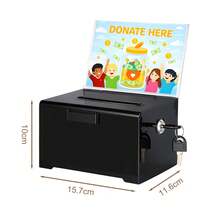Acrylic Donation Box 15.7*11.6*10cm With Lock & Sign Holder, Clear Ballot & Suggestion Box With Slot For Cash, Coins & Raffle Tickets - Matte Black - View 2