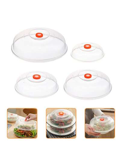 4pcs Microwave Oven Food Cover - Made Of Material, Offering Excellent Durability. Suitable For Both Microwave Heating And Food Preservation. Microwave Splash Cover/Plate Cover/Oven Cover - Round Plastic Food Protector.