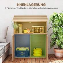 Wooden Garden Shed With Individual Roof, Shelf, Folding Table, Double Door, 110 X 54 X 136 Cm, Weatherproof Equipment Cabinet, Garden Shed, Patio, Natural Wood - Camel - View 9