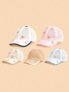 1顶小熊刺绣网眼棒球帽，透气百搭可爱遮阳帽，适合男宝宝和女宝宝，春夏沙滩装 - 彩色 - 查看 2