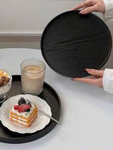 1pc Black Round Premium Serving Tray, For Holding Food, Snacks, Beverages, Sushi, Steak, Pizza, Desserts, Cakes, Breads, Breakfast, Coffee, Tea, Charcuterie - Black - View 3