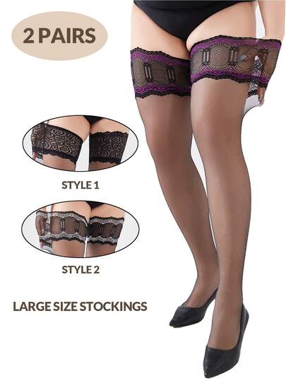 1/2Pairs Plus Size Contrasting Lace Edge Transparent Thigh High Tube Socks Thin And Transparent Purple Lace Long Tube Socks European And American Style