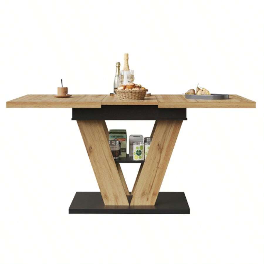 Extendable Dining Table 110 (140) X 80 X 75 Cm, Kitchen Table Extendable Up To 140 Cm, Ideal For Kitchen And Living Room, Wood-Look Top.