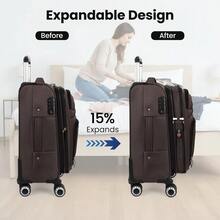 NEW YORK XPRESS Lightweight Water-Resistant Softside Spinner Luggage With Secure TSA Lock,Expandable Design & Organized Interior,Suitable For Long Or Short Travel - 咖啡 - 查看 3