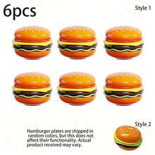 6pcs/Set Hamburger Stacking Tableware Set, Dipping Sauce Dishes, Sushi, Snack And Dessert Plates With Lids, Ideal For Picnics And Parties, Durable Plastic Plates, Burger Bun Tray - Multicolor - View 15