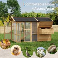 Gallinero Grande de Madera para 4-6 Gallinas - Corral con Techo Impermeable, Rampa, Nido y Malla (203x89x137 cm) - Color de la madera - Ver 3