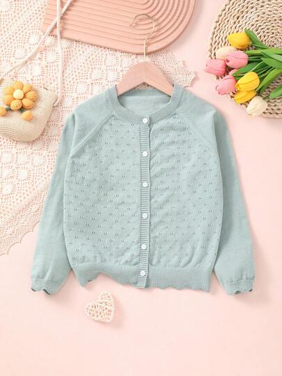 Girls Lightweight Button Hollow Knit Cardigan