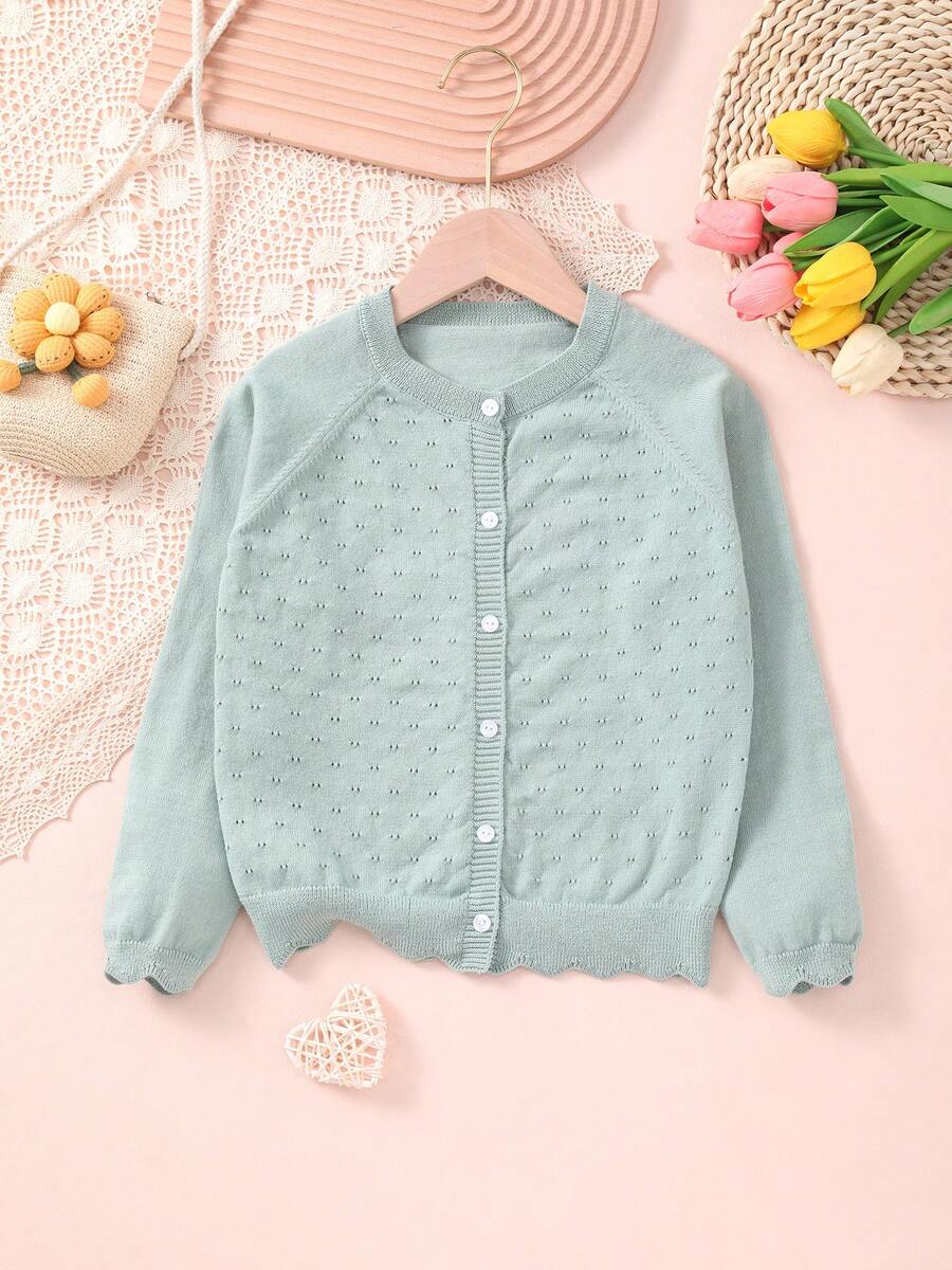 Girls Lightweight Button Hollow Knit Cardigan