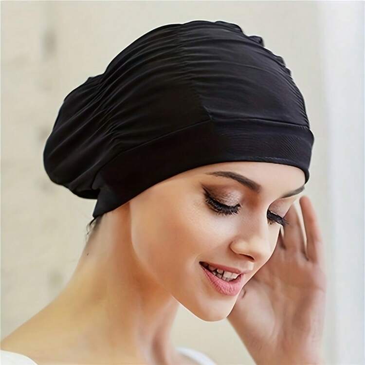 1 pieza Gorro de natación para cabello largo talla grande, gorro de natación de tela plisada unisex con cobertura para las orejas, ajuste cómodo, material transpirable que protege el cabello largo para nadar, parque acuático, playa, entrenamiento - A - Añade 7