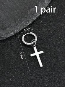 1pc Fashionable Stainless Steel Cross Pendant Earrings, Suitable For Men's Daily Decoration, Jewelry Gifts And Party Wear - Silver - View 7