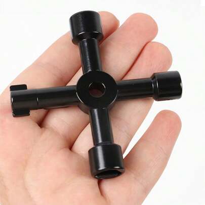 High-Carbon Steel Four-Way Multi-Functional Wrench - 1 Piece, Suitable For Electrical Control Cabinets, Elevators, Water Meter Valves, And Cross Wrenches