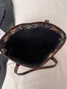 1个咖啡棕色手提包，全新设计，金属配件装饰，复古撞色，大容量女士单肩包 - 咖啡棕 - 查看 5