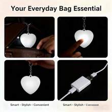 1pcs Smartphones Adorable Heart-Shaped Bag Charm USB Rechargeable Keychain Night Light For Her - Perfect Gift With Touch Sensing Light And Keychain Design - 白色 - 查看 3