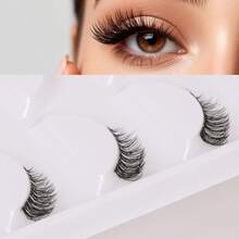 5 pares de pestañas postizas de media-ojo, tiras de pestañas falsas, aspecto natural, 3D estéreo curvado, reutilizables, fácil para principiantes, adecuado para maquillaje diario, pestañas, pestañas postizas - Negro - Ver 5