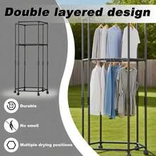 Hexagonal Rotating Clothes Rack With Wheels - 360° Rotating Floor-Standing Clothes Rack, Sturdy Metal Frame, Portable And Space-Saving Design, Suitable For Laundry Rooms, Boutique Displays And Home Storage, Clothes Hanger, Durable Construction. - 1-tier Clothes Rack - View 4