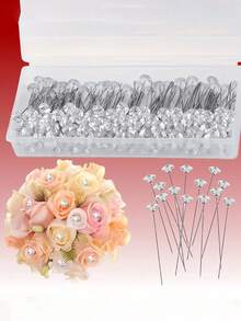 50/100颗（0.6*3.8厘米）钻石花束别针，适用于情人节、母亲节DIY手工、结婚纪念日、新娘捧花、胸花缝纫装饰、婚礼捧花、结婚纪念日透明花别针、婚礼捧花花饰。也可作为母亲节礼物、装饰玫瑰花和展示装饰风格。适合春季婚礼装饰、情人节。