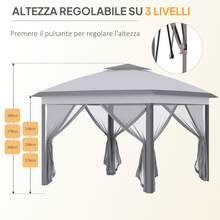 Outsunny 3.3 m Gazebo Pieghevole con Zanzariera e Doppio Tettuccio, Altezza regolabile e Borsa da Trasporto, Beige - Grigio - Visualizzare 7