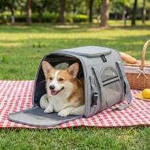 1pc Pet Airline Approved Carrier, Suitable For Cats/Dogs Up To 20lbs, Soft Pet Travel Crate With Cushion - Grey - View 6