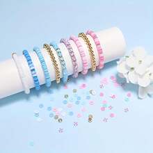 Zestaw do samodzielnego wykonania bransoletki w stylu boho: ponad 2200 kwiatowych i złotych koralików glinianych. Wielokolorowy różowo-niebieski zestaw biżuterii przyjaźni, odpowiedni dla kobiet.