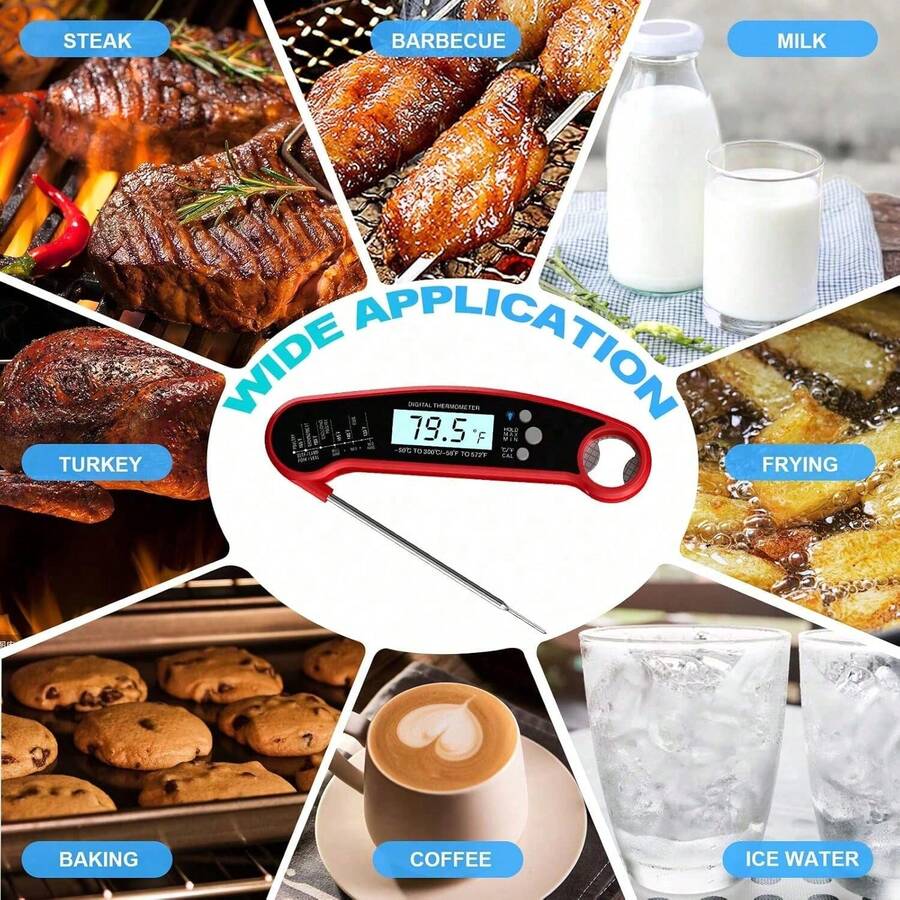 1支装畅销不锈钢折叠探针式厨房烧烤数字食品肉类温度计，带背光，快速精准读数，适用于烹饪、烧烤、烘焙 - 多色 - 查看 1