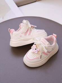 1双男女通用新款透气平底休闲运动鞋，软底防滑儿童滑板鞋，时尚百搭学生休闲鞋，适合春秋季穿着 - 粉色 - 查看 1