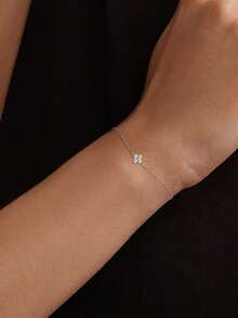 EleRunis 1 PC 925 Sterling Silver Classic Four Leaf Clover Charm Bracelet 18K Gold Plated For Daily Wear Party Happy Fine Jewelry Wedding Engagement Bridal Jewelry - Silver - View 2