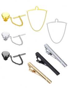 3/9 Pieces Of Men's Tie Clips, Tie Bars & Tie Chains In Silver, Black And Gold - Suitable For Weddings, Meetings, Business Events And Anniversaries - Multicolor - View 2