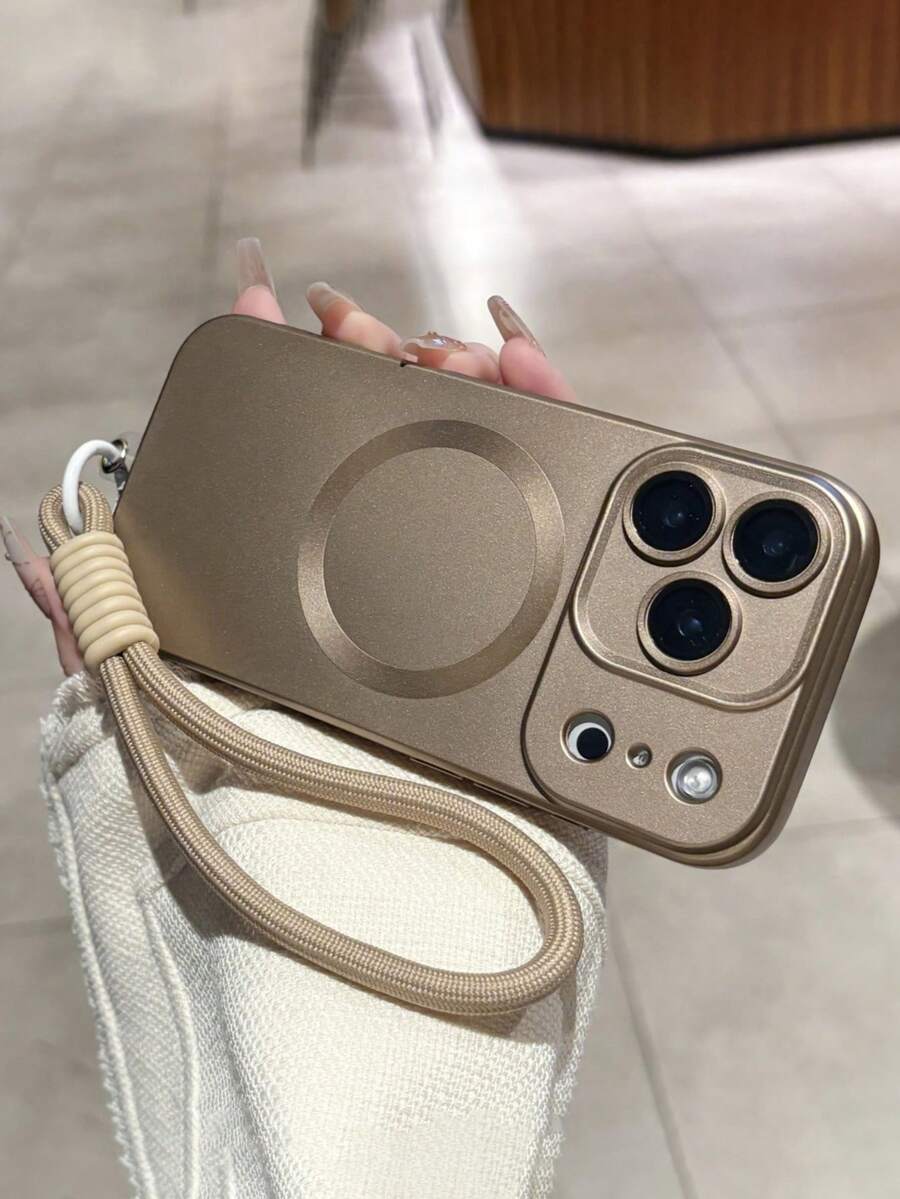 Fashionable Matte Magnetic Phone Case With Wrist Strap, Compatible With IPhone 17 Pro Max, 17 Pro, 17 Air, 17, 16, 15, 14 Plus, 13, 12, 11 Pro Max, Glass Lens, Wireless Charging Protection Cover