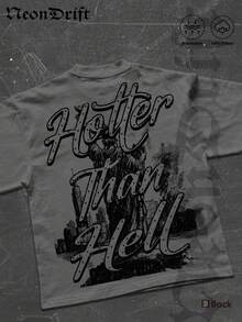 NeonDrift Street Life Men's Y2k Style Double-Sided Printing (220 Pure Cotton T-Shirt)Front - Back Art, 'Hotter Than ' Motto.Men's Summer Round Neck Short Sleeve Casual T-Shirt, Summer Street Sports Life Men's - 灰色 - 查看 3