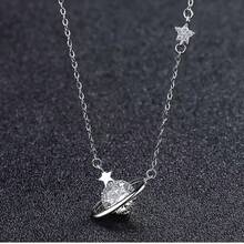 1pc Cosmic Star Planet Necklace For Women, Delicate Design, Elegant Luxury Clavicle Chain, Ins Style - Silver - View 4