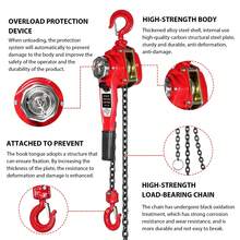 Polipasto de Cadena Manual de 725 kg y 3 m, para Astilleros y Almacenes - Rojo - Ver 4