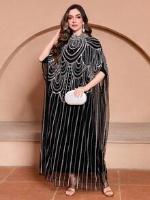 JINLICX Luxury Women's Abaya Suitable For Wedding Parties Occasions Spring And Summer Collection - Black - View 4