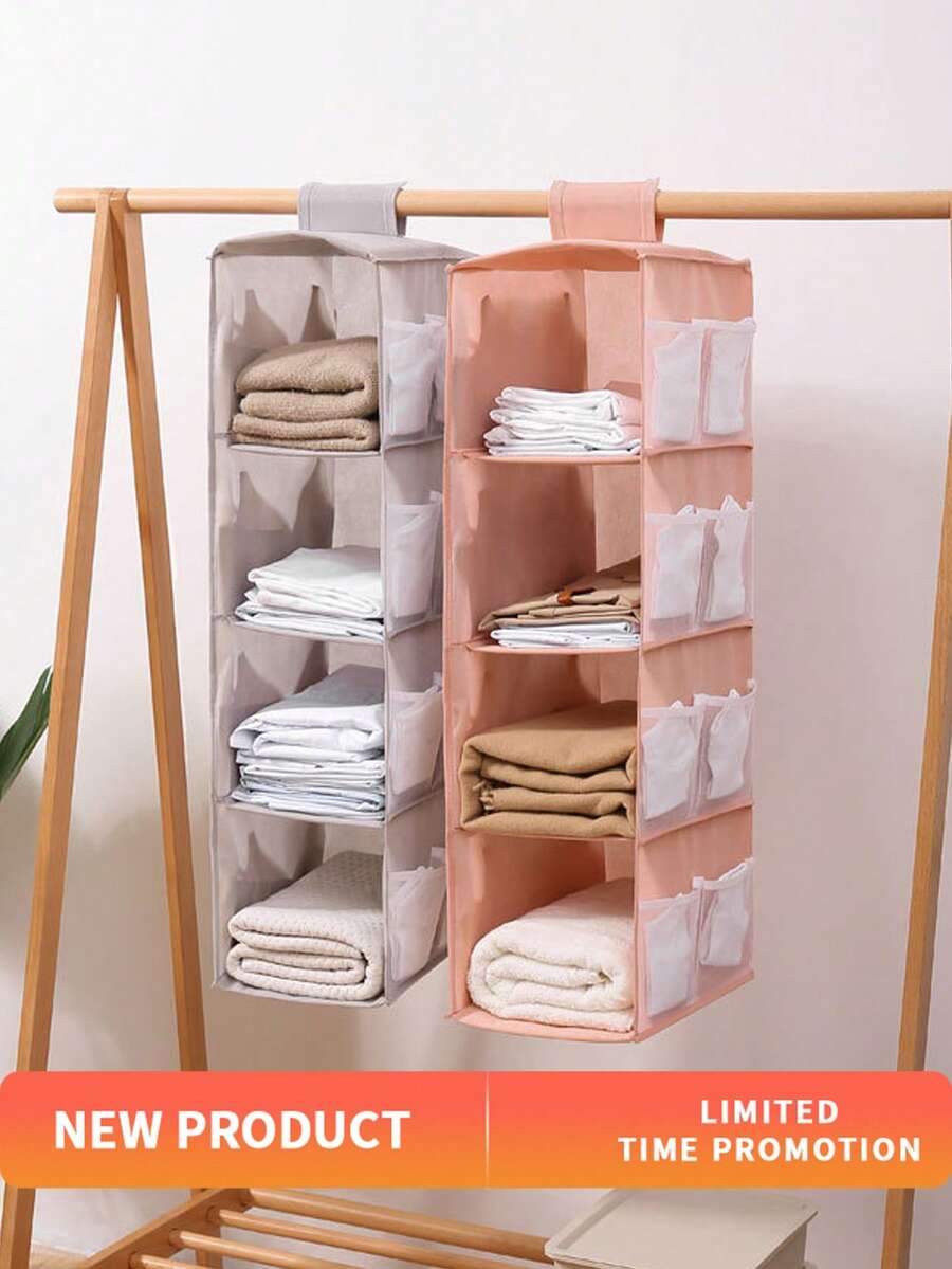 1pc Hanging Wardrobe Storage Rack, 2/3/4 Tier Oxford Cloth Mesh Pocket Organizer, Multi-Color Options