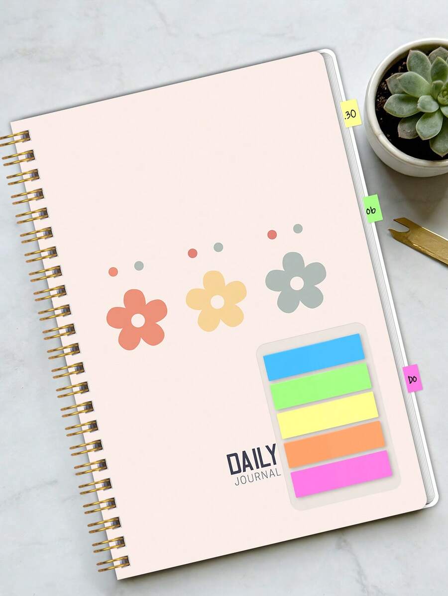 1pc Minimalist A5 Planner Notebook, Personal Diary, Work Log, Study Notes, Home/School/Office Supplies, Desk Decor All-In-One Notepad - Flower Style - View 1