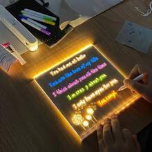 1 Set Small/Large USB Acrylic LED Light, LED Message Board, USB LED Acrylic Illuminated Board - 7 Color LED Message Board - Acrylic Glow Drawing Board With Stand, Professional Art Use, LED Display Board, Suitable For Various Holiday Light Shows, Holiday Messages, Daily Erasable Message Mood Lighting