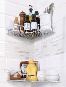 1个无孔铁艺置物架，办公/浴室收纳架，浴室置物架，壁挂式，浴室储物柜，厨房配件，厨房收纳，化妆品收纳，配件，浴室用品，洗发水，爽肤水，化妆品，置物架，浴室配件，不锈钢置物架，带挂钩，适用于浴室、卧室、办公室，免胶贴纸，浴室用品，收纳支架，收纳盒用品 - T - 查看 5