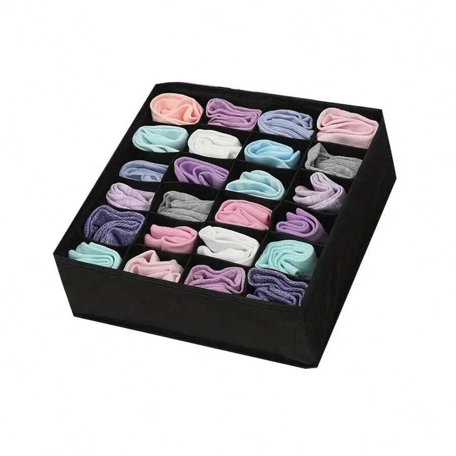 Collapsible Sock Underwear Organizer Box - Black Polyester Drawer Organizer, For Socks, Ties, And Clothing Classification And Organization