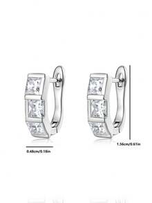 1对时尚S925纯银立方氧化锆耳环，适合日常佩戴和送礼 - 銀色 - 查看 8