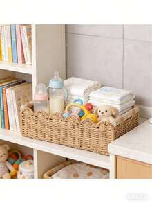 1个带扇形边的编织收纳篮，适用于浴室水箱架、浴室、客厅、卧室、梳妆台、家居装饰、浴室配件、桌面、家居收纳整理、整理篮 - 彩色 - 查看 3