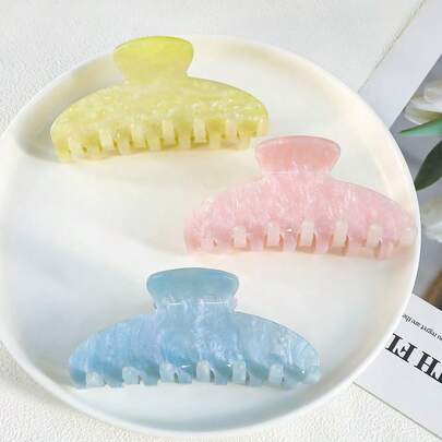 耐用醋酸纤维发夹 - 4 英寸爪夹，粉色树纹，适合细软和浓密头发